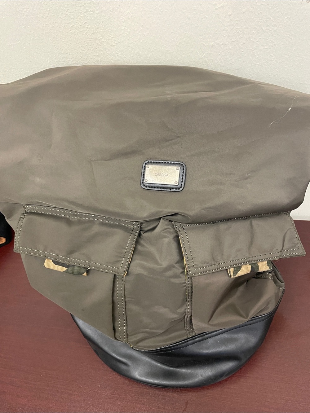 Olive Nylon Backpack with Black Base by CARPISA